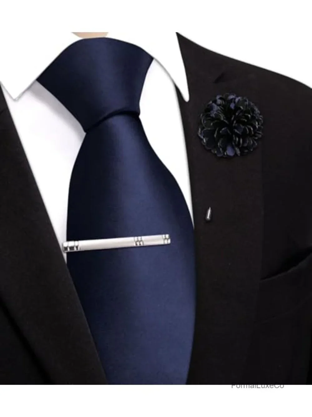 Silk Blend Extra Long Solid Satin Tie Set with Lapel Pin & Tie Clip Formal